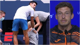 Pablo Carreno Busta reacts to Novak Djokovic being defaulted  2020 US Open [upl. by Ahswat]