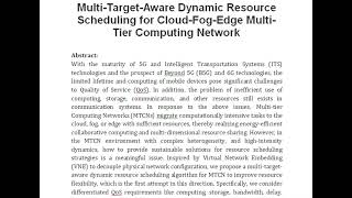 Multi Target Aware Dynamic Resource Scheduling for Cloud Fog Edge Multi Tier Computing Network [upl. by Ahseit]