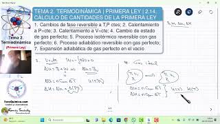 TEMA 2 TERMODINÁMICA  PRIMERA LEY  214 CÁLCULO DE CANTIDADES PRIMERA LEY EN DIFERENTES PROCESOS [upl. by Sinnel]