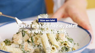 Snelle pasta met zalm spinazie en kruidenkaas [upl. by Lednar]