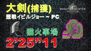 【MHW】PC 猫火事場 大剣 歴戦イビルジョー 2‘25“11 捕獲 greatsword Tempered Deviljho [upl. by Yajnas]