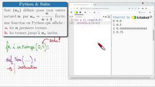 Python amp suite ♦ Fonction qui affiche les n premiers termes ♦ boucle ♦ for i in range ♦ 1ere spé ♕ [upl. by Nob]