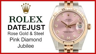 ▶ Rolex Datejust 31 Pink Diamond Dial REVIEW 18k Rose Gold amp Stainless Steel Jubilee  178271 [upl. by Bernarr]