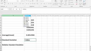 Statistical analysis  Mean SD and RSD in Excel [upl. by Nuli]