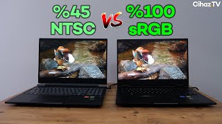 E NTSC vs \u00100 sRGB Laptop Ekran Kıyaslaması  HP Victus vs HP Omen Ekran Karşılaştırması [upl. by Annaierb709]