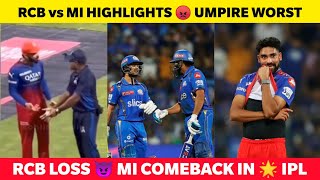 RCB vs MI💔 Worst Umpiring😱 I Kishan Surya kumar Yadav Fifty🌟 MI won😍 MI vs RCB HIGHLIGHTS IPL 2024 [upl. by Ayotyal]