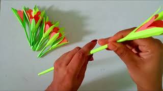 Beautiful flower stickHow to make flower stick Easy home decor ideas papercraft easy diy [upl. by Leede]