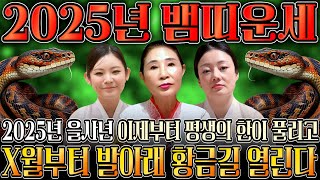 2025년 을사년 대박나는 뱀띠운세 하늘과 조상에서 도와 말년에 대박나는 뱀띠운세 01년생 89년생 77년생 65년생 24세 36세 48세 60세 뱀띠운세 [upl. by Eittam]