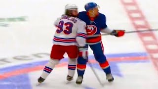 Mika Zibanejad Adam Pelech Collision FULL CLIP Rangers vs Islanders  NHL Highlights [upl. by Shute]