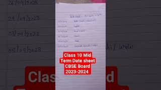 Class 10 Mid Term Date sheet CBSE board 20232024 [upl. by Ahsinad]