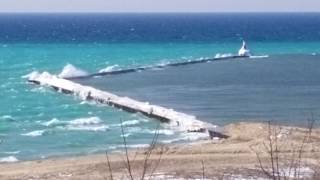 Strong Spring Winds amp Waves Pound Frankfort MI Harbor Breakwater [upl. by Berneta]