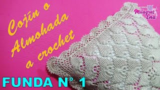 Funda N° 1 para Cojín o Almohada a crochet paso a paso en Puntos Hojas en Relieves y Pavo Real [upl. by Diver]