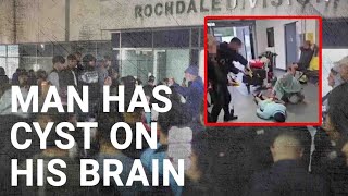 Manchester airport suspect who was kicked has cyst on his brain [upl. by Noreik606]