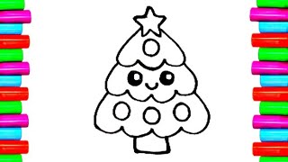 Drawing a Christmas tree  How to draw Christmas tree  Painting and coloring for kidstoddlers [upl. by Kahler]