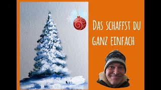 Acryl malen  Tanne im Schnee für Anfänger  super einfach  Tutorial [upl. by Housen]