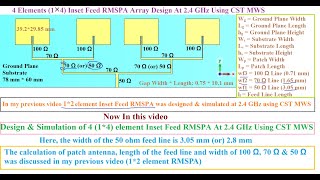 CSTMWS41×4 Elements Inset Feed Rectangular Patch Antenna Array Design At 24 GHz Using CSTMWS [upl. by Noivert]