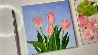 Acrylic painting tulip flowersacrylic painting tutorialacrylic painting for beginners tutorial [upl. by Mirabel]