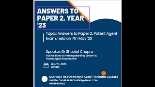 Answer Key to Paper 2 Year 23 Indian Patent Agent Examination [upl. by Azzil]