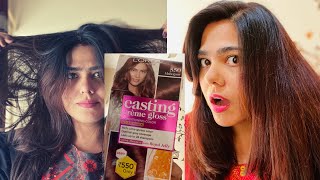 LOREAL Casting Crème Gloss Hair Color Review  Mahogany 550 How to color hair at home step by step [upl. by Anyale400]