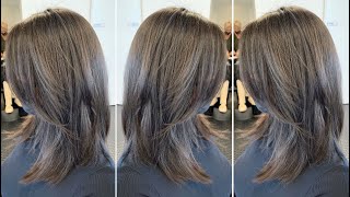 Line amp Layers Haircut Tutorial  How to cut a Medium Length Layered Haircut With Curtain Bangs [upl. by Alister347]