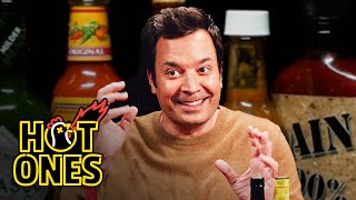 Jimmy Fallon Gets Spooked By Spicy Wings  Hot Ones [upl. by Mukund]