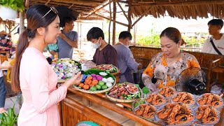 Độc lạ ngồi đò qua chợ cù lao ăn tôm càng sông nướng 600 ngàn ký nhãn tím hiếm có tuần bán 1 ngày [upl. by Howlend363]