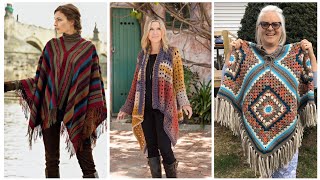 Attractive knitting pattern poncho design and ideas for stylish girls 2024 [upl. by Aiek]