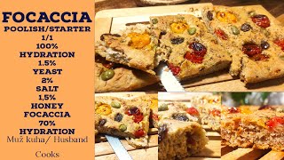 Focaccia with Rye Integral Flour Poolish Fermentation Italian with double tomato garlic Recipe [upl. by Fabiola]