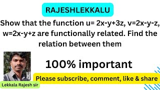 BtechJACOBIAN Functionally dependence  Relationship  Rajeshlekkalu [upl. by Der]