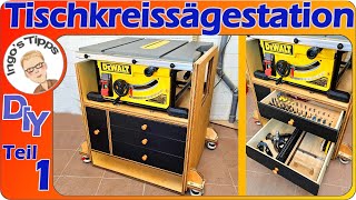 Tischkreissäge Unterschrank Multifunktionstisch quotDie Basisquot Teil 1 für Dewalt DWE 7492  IngosTipps [upl. by Bartolemo]