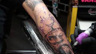 Tattoo Timelapse  Greek god Lion head [upl. by Petrick17]