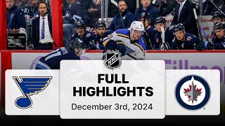 NHL Highlights  Blues vs Jets  December 03 2024 [upl. by Haag551]