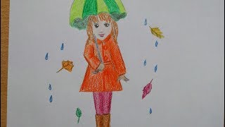 Mädchen mit Regenschirm zeichnen ☂️how to draw a girl with umbrella☂️как рисовать девочку с зонтиком [upl. by Epolulot558]