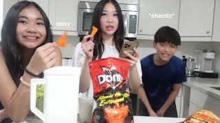 SPICY FOOD CHALLENGE   QampA with my siblings [upl. by Zaneski]