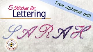 FIVE stitches for embroidered lettering tutorial [upl. by Byers]