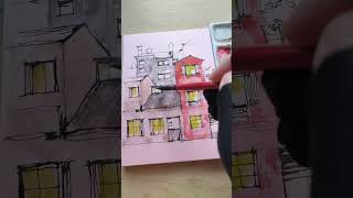 Watercolor Buildings art paintingwatercolordrawingartist artbooktourlandscapeartbooktour [upl. by Manvil]