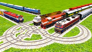 FIVE TRAINS STOPING CROSS ON U SHAPE SPEED BUMPS amp U SHAPE RAILWAY TRACKSTrain simulator 2024 [upl. by Warthman436]