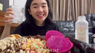 MUKBANG DRAGONFRUIT GRASJELLY CHOCO ROLL BISCUIT amp COCONUT WATER michloveeat [upl. by Norab176]