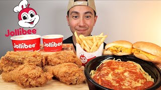 EATING JOLLIBEE JOLLY SPAGHETTI CHEESEBURGER SPICY FRIED CHICKEN MUKBANG ASMR [upl. by Ssitruc]