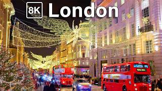 London 8K The Most Wonderful Christmas Decorations  Piccadilly Circus Oxford Street [upl. by Aonehc]