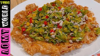 Thai FOOD  Thai Omelet with Sesbania Flower Recipe  Amazing video  AomyWorldTUBE  YUMMY ❤ [upl. by Eanrahc]