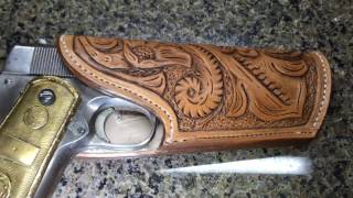 Tooled Leather Holster  Lined Tom Threepersons 1911 Holster [upl. by Nolyaj495]