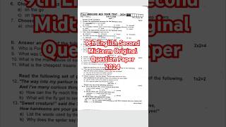 9th English Second Midterm Original Question Paper 2024 Important Question [upl. by Nellda324]