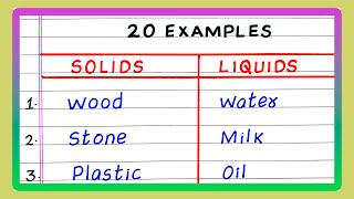 EXAMPLES OF SOLIDS AND LIQUIDS  10  20 EXAMPLES OF SOLIDS AND LIQUIDS [upl. by Tlok13]