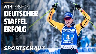 Biathlon in Oberhof Deutsche FrauenStaffel mit erstem Saisonsieg  Sportschau [upl. by Yeleek678]