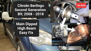 how to change main dipped bulb  high beam bulb on Citroen Berlingo mk 2 peugeotpartner headlamp [upl. by Enymsaj]