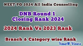 DNB Round 1 Closing Rank 2024  NEET PG 2024  All India Counselling  2024 Rank Vs 2023Branch wise [upl. by Otsuaf]