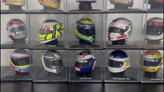 LIMITED SET OF 18 MINI F1 HELMETS FOR SALE SENNA HAMILTON SCHUMACHER VETTEL AND MORE [upl. by Yelwar]