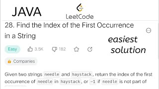 Leetcode 28  Find the Index of the First Occurrence in a String  Using Java [upl. by Yemrej]