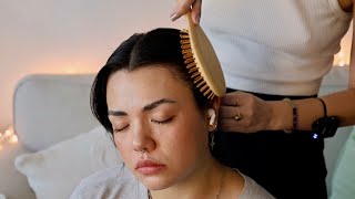 ASMR  Head Massage Scratches Hair Parting Brushing Adding Clips No Talking Real Person ASMR [upl. by Annawal990]